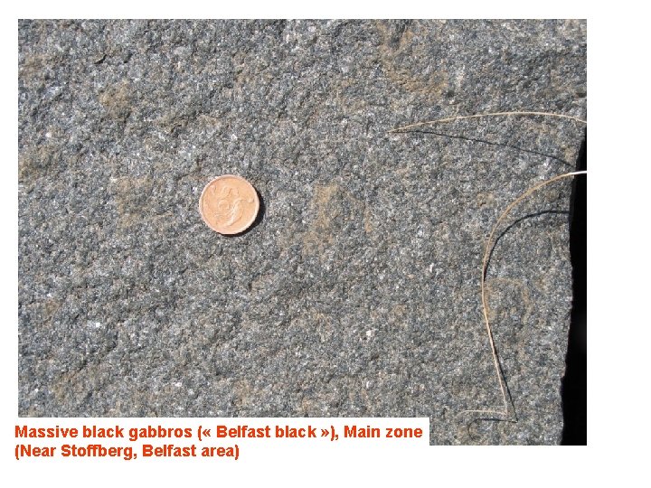 Massive black gabbros ( « Belfast black » ), Main zone (Near Stoffberg, Belfast
