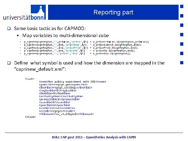 Reporting part q Same basic tactic as for CAPMOD: • Map variables to multi-dimensional