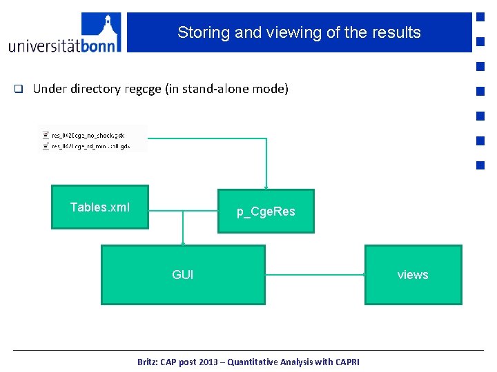 Storing and viewing of the results q Under directory regcge (in stand-alone mode) Tables.