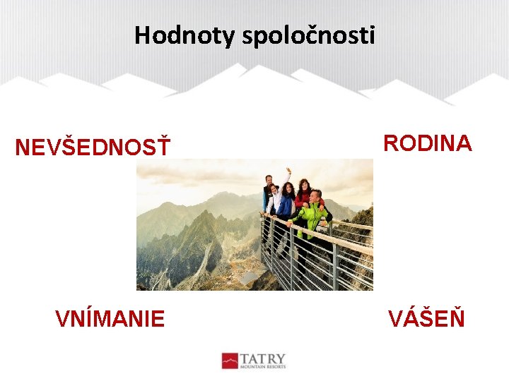 Hodnoty spoločnosti NEVŠEDNOSŤ RODINA VNÍMANIE VÁŠEŇ 