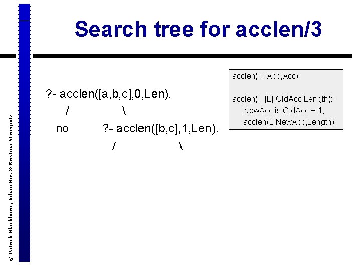 © Patrick Blackburn, Johan Bos & Kristina Striegnitz Search tree for acclen/3 ? -