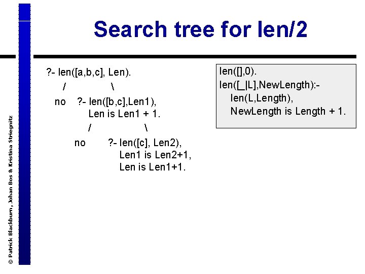 © Patrick Blackburn, Johan Bos & Kristina Striegnitz Search tree for len/2 ? -