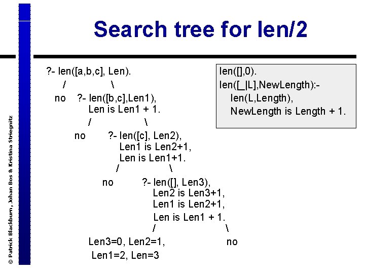 © Patrick Blackburn, Johan Bos & Kristina Striegnitz Search tree for len/2 ? -