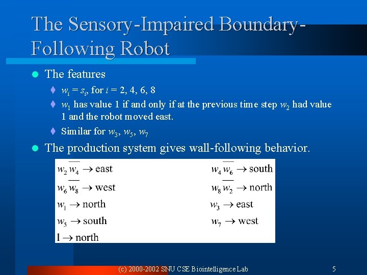 The Sensory-Impaired Boundary. Following Robot l The features t wi = si, for i The Sensory-Impaired Boundary. Following Robot l The features t wi = si, for i