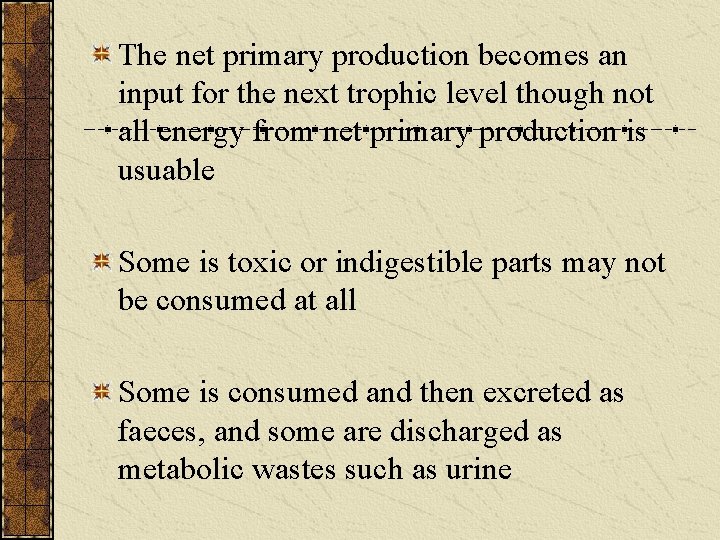 The net primary production becomes an input for the next trophic level though not