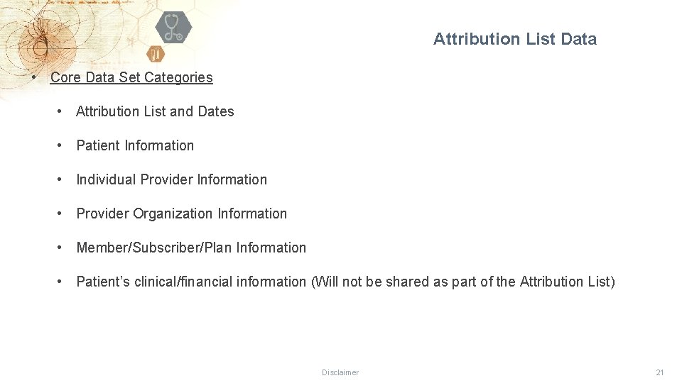 Attribution List Data • Core Data Set Categories • Attribution List and Dates •