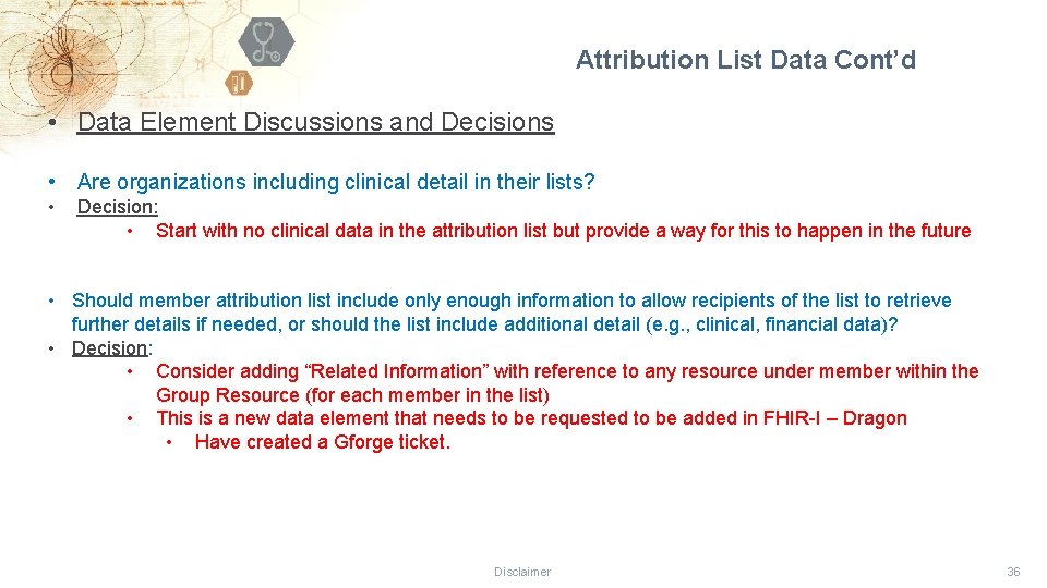 Attribution List Data Cont’d • Data Element Discussions and Decisions • Are organizations including