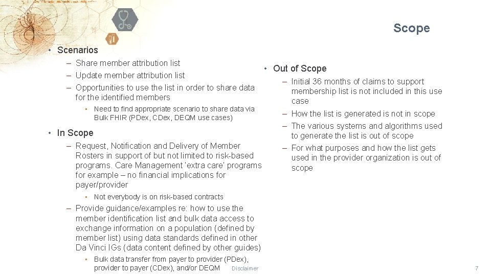 Scope • Scenarios ‒ Share member attribution list • Out of Scope ‒ Update