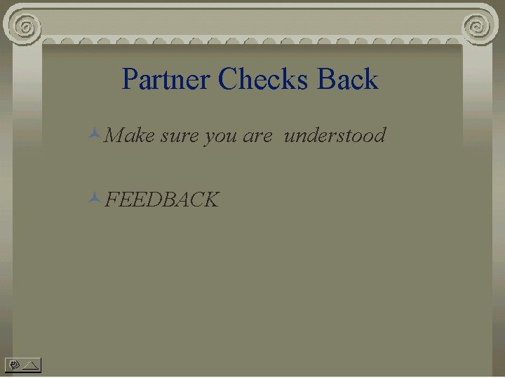 Partner Checks Back ©Make sure you are understood ©FEEDBACK 