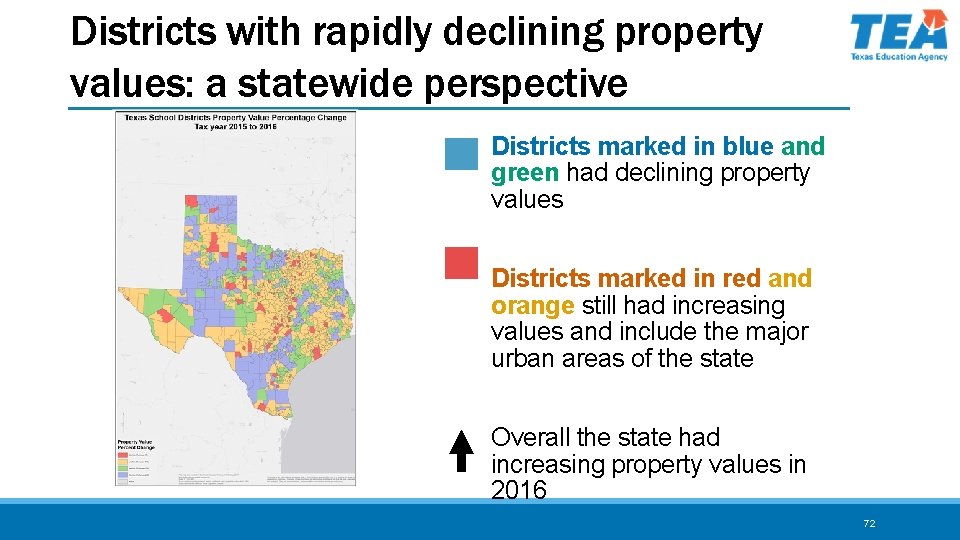 Districts with rapidly declining property values: a statewide perspective Districts marked in blue and