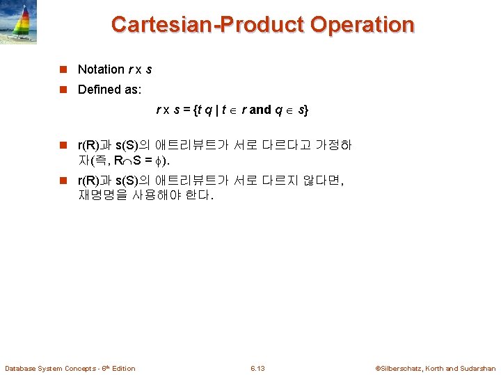 Cartesian-Product Operation n Notation r x s n Defined as: r x s =