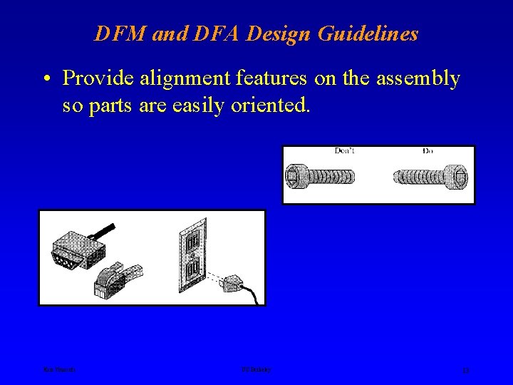 DFM and DFA Design Guidelines • Provide alignment features on the assembly so parts