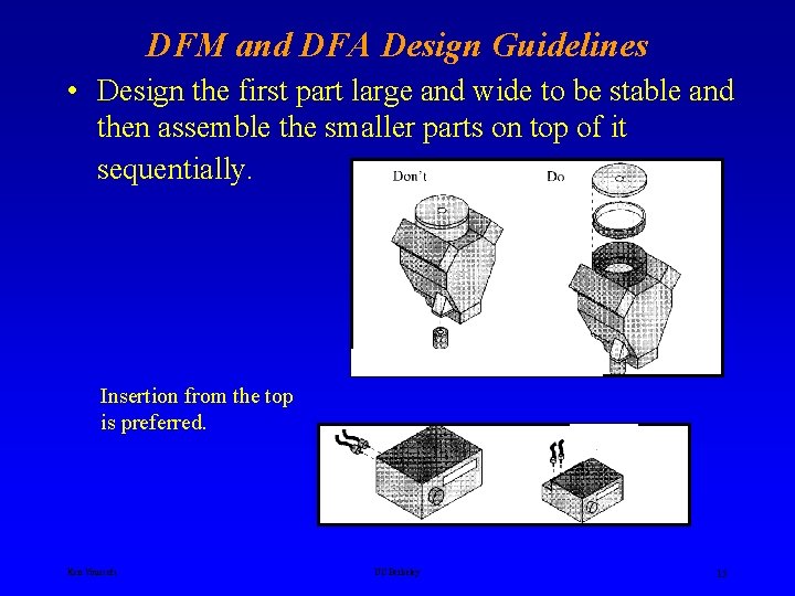 DFM and DFA Design Guidelines • Design the first part large and wide to