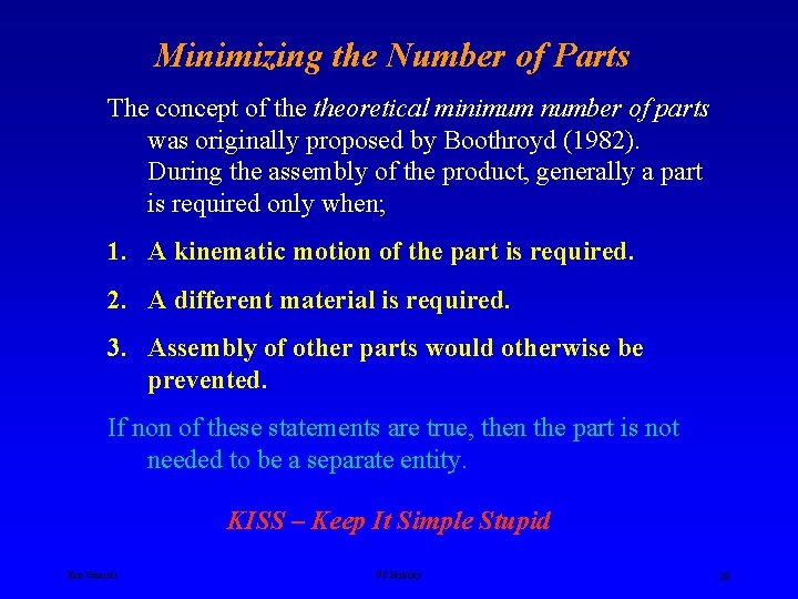 Minimizing the Number of Parts The concept of theoretical minimum number of parts was