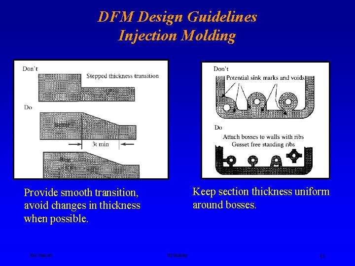 DFM Design Guidelines Injection Molding Keep section thickness uniform around bosses. Provide smooth transition, DFM Design Guidelines Injection Molding Keep section thickness uniform around bosses. Provide smooth transition,