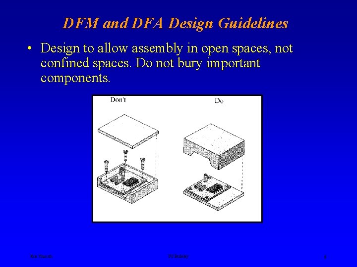 DFM and DFA Design Guidelines • Design to allow assembly in open spaces, not