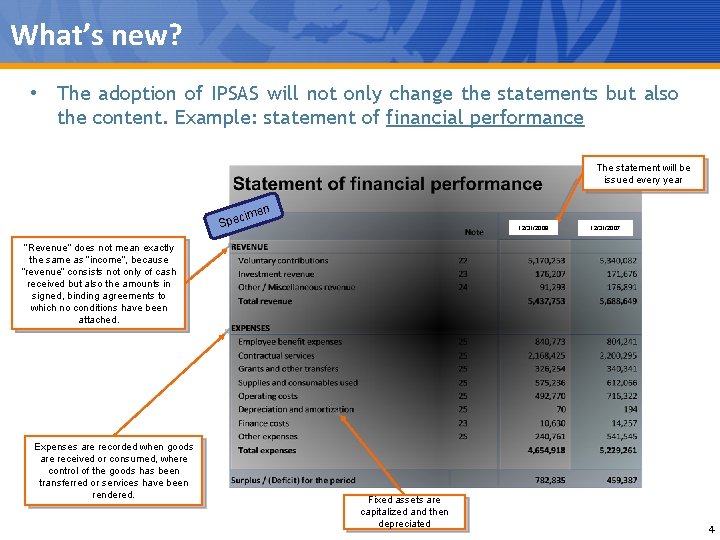 What’s new? • The adoption of IPSAS will not only change the statements but