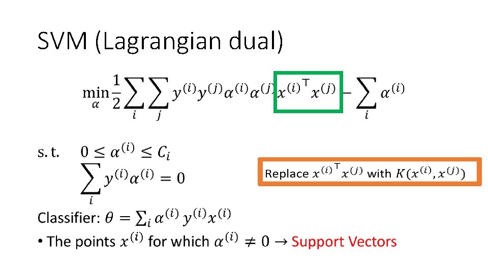 SVM (Lagrangian dual) • 