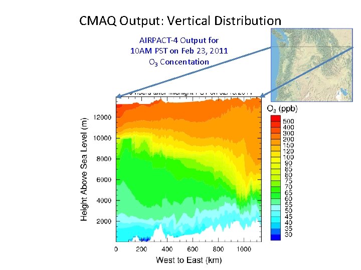 CMAQ Output: Vertical Distribution AIRPACT-4 Output for 10 AM PST on Feb 23, 2011