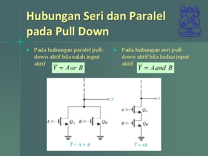 Hubungan Seri dan Paralel pada Pull Down n Pada hubungan paralel pulldown aktif bila