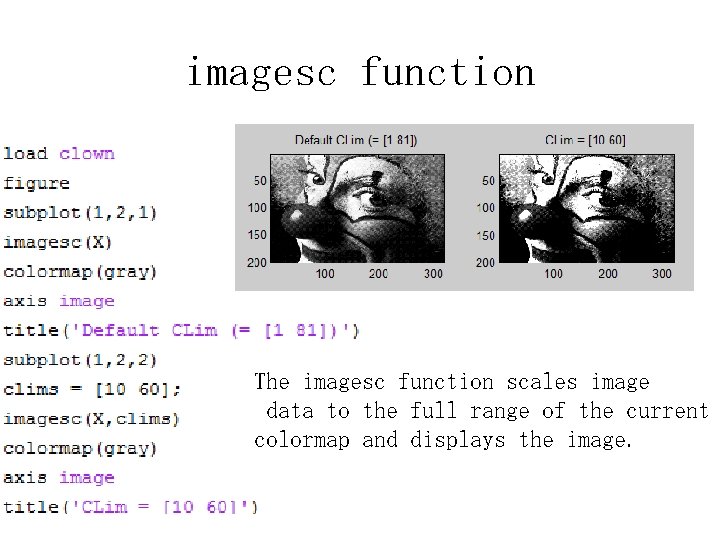imagesc function The imagesc function scales image data to the full range of the