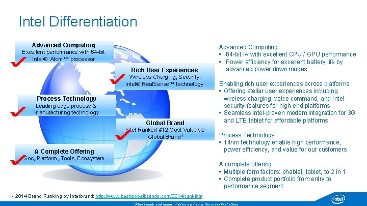 Intel Differentiation Advanced Computing Excellent performance with 64 -bit Intel® Atom™ processor Rich User