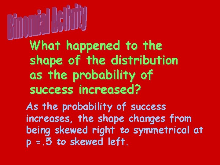 What happened to the shape of the distribution as the probability of success increased?