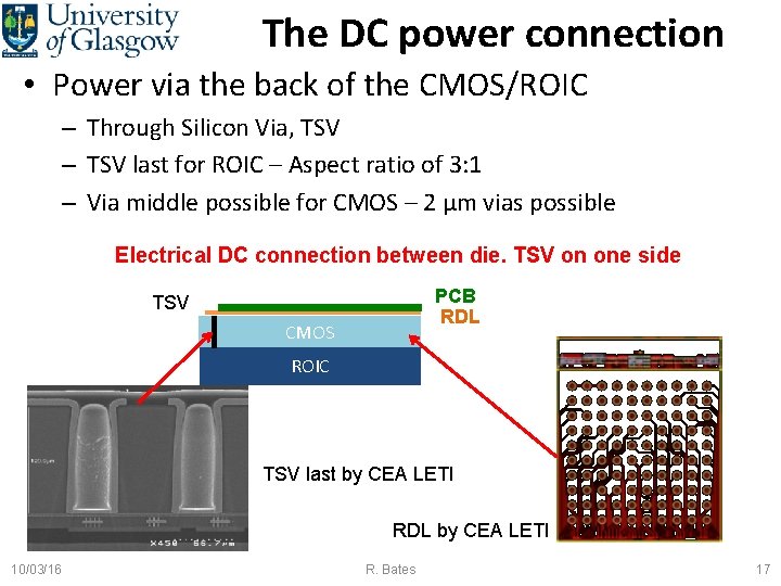 The DC power connection • Power via the back of the CMOS/ROIC – Through