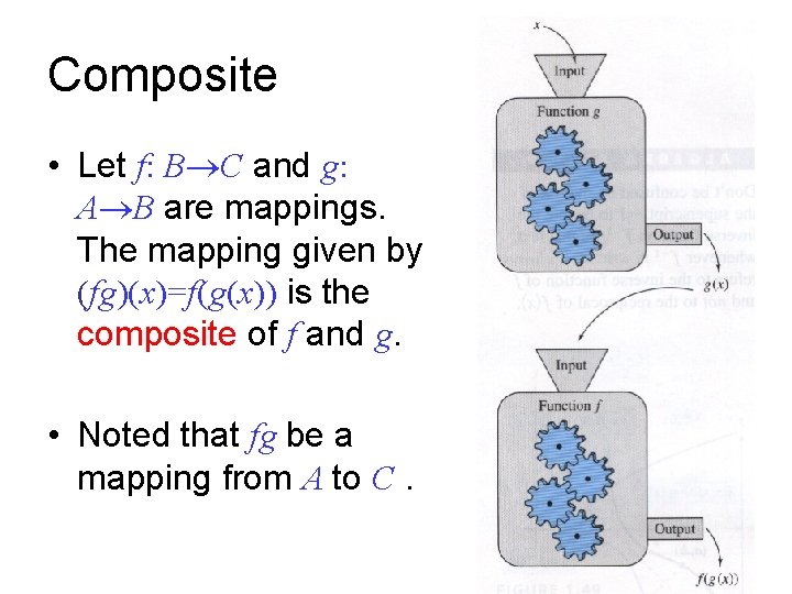 Composite • Let f: B C and g: A B are mappings. The mapping
