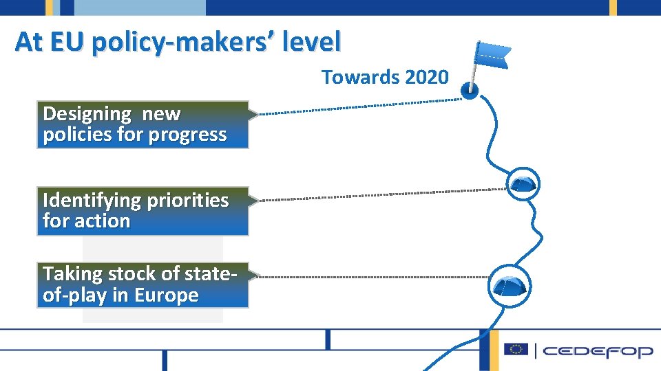 At EU policy-makers’ level Towards 2020 Designing new policies for progress Identifying priorities for