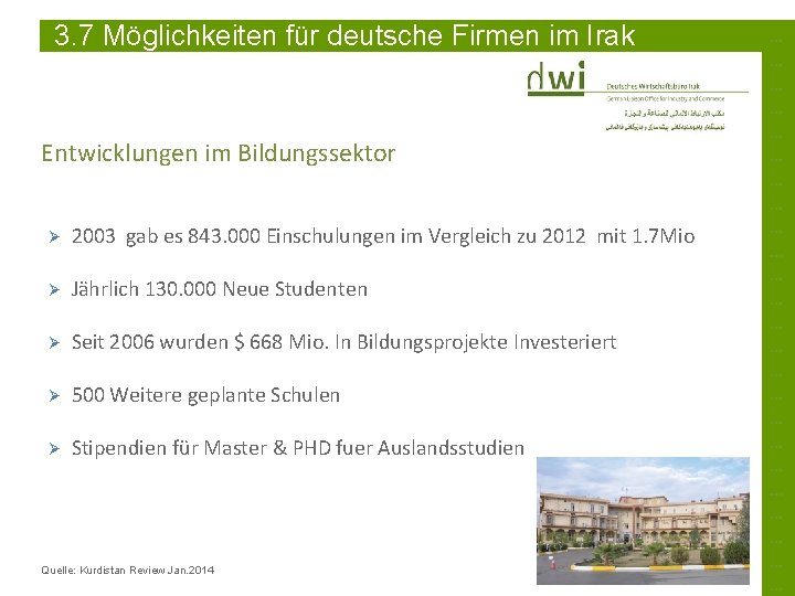 3. 7 Möglichkeiten für deutsche Firmen im Irak Entwicklungen im Bildungssektor Ø 2003 gab