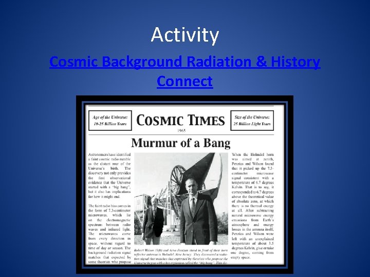 Activity Cosmic Background Radiation & History Connect 