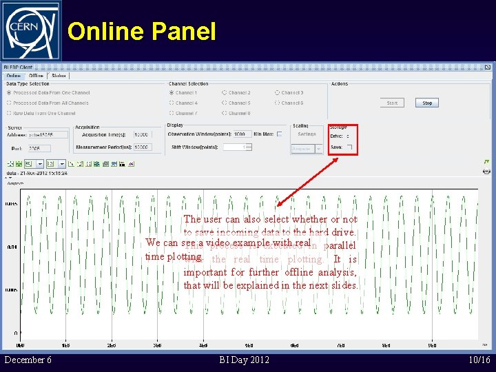 Online Panel After these steps the acquisition can start and real-time data from The