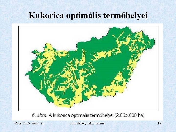 Kukorica optimális termőhelyei Pécs, 2005. szept. 21 Bioetanol, mikroturbina 19 