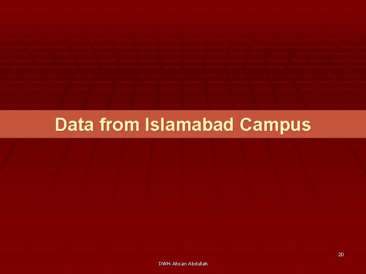 Data from Islamabad Campus 20 DWH-Ahsan Abdullah 