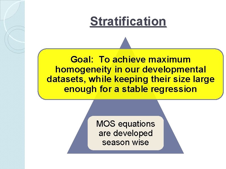 Stratification Goal: To achieve maximum homogeneity in our developmental datasets, while keeping their size