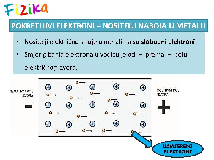 POKRETLJIVI ELEKTRONI – NOSITELJI NABOJA U METALU • Nositelji električne struje u metalima su