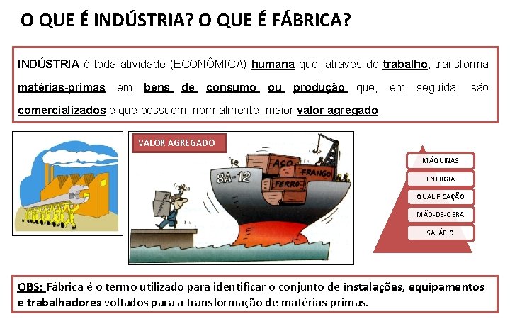 O QUE É INDÚSTRIA? O QUE É FÁBRICA? INDÚSTRIA é toda atividade (ECONÔMICA) humana