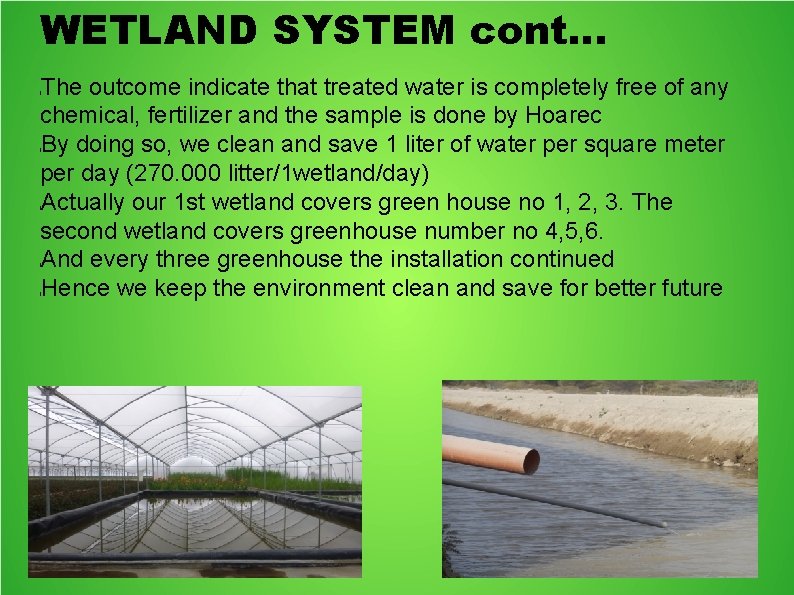WETLAND SYSTEM cont. . . The outcome indicate that treated water is completely free