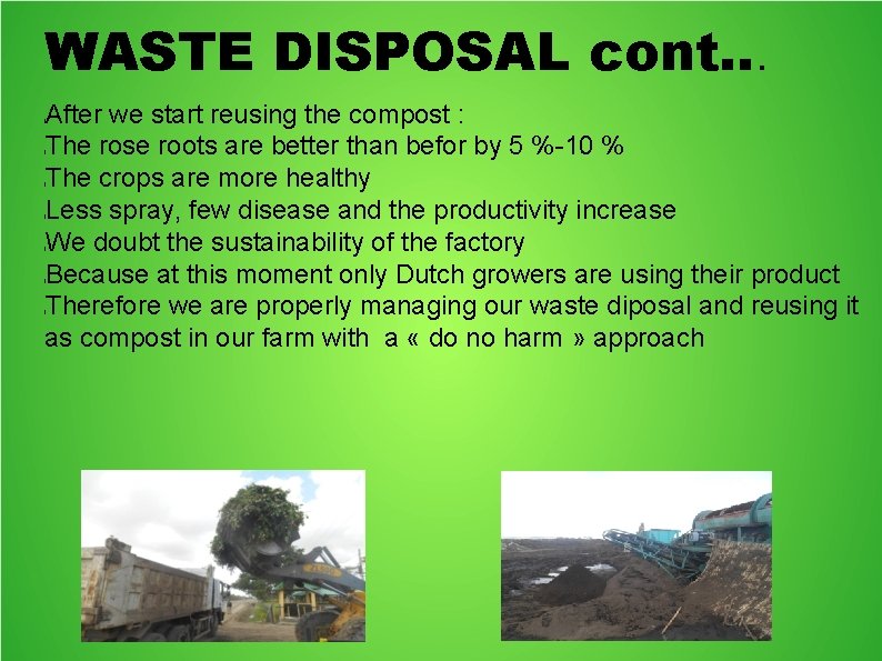 WASTE DISPOSAL cont. . . After we start reusing the compost : The rose