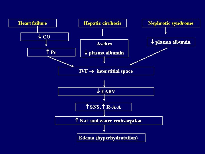 Heart failure Hepatic cirrhosis CO Ascites Pc plasma albumin IVF interstitial space EABV SNS,