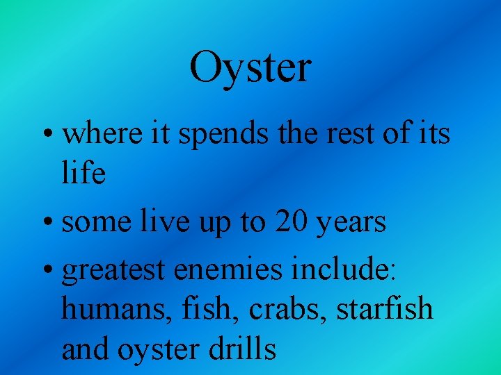 Oyster • where it spends the rest of its life • some live up