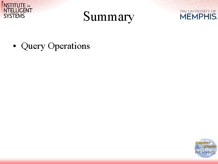 Summary • Query Operations 