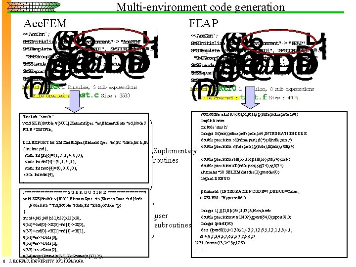 Ace. FEM Multi-environment code generation FEAP #include "sms. h" void SKR(double v[5001], Element. Spec