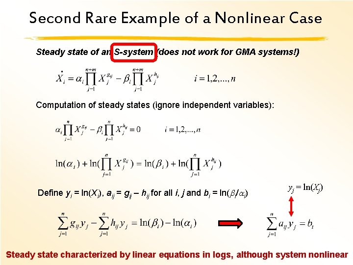 Second Rare Example of a Nonlinear Case Steady state of an S-system (does not