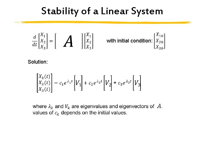 Stability of a Linear System with initial condition: Solution: 
