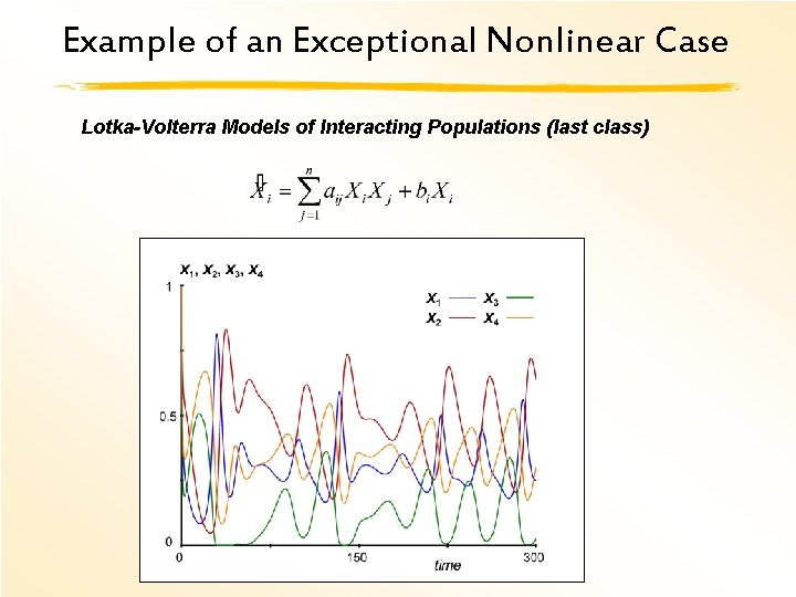 Example of an Exceptional Nonlinear Case Lotka-Volterra Models of Interacting Populations (last class) 
