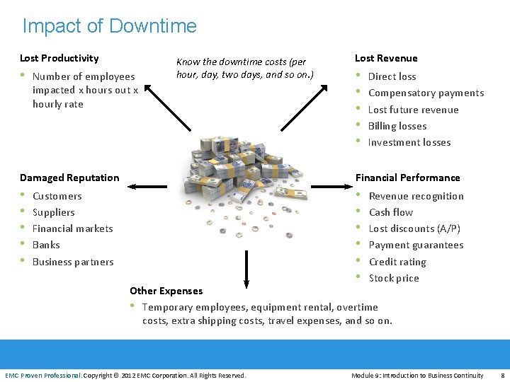 Impact of Downtime Lost Productivity • Number of employees Know the downtime costs (per
