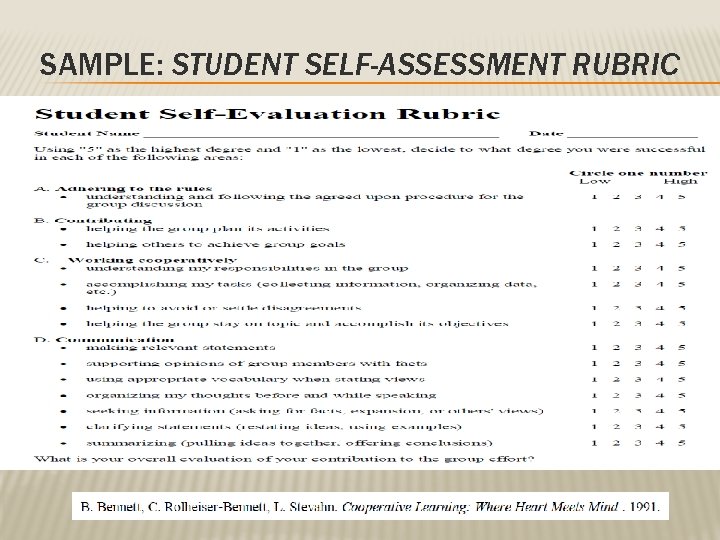 SAMPLE: STUDENT SELF-ASSESSMENT RUBRIC 