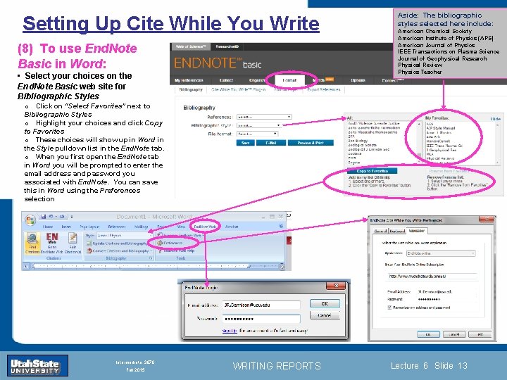 Setting Up Cite While You Write (8) To use End. Note Basic in Word: